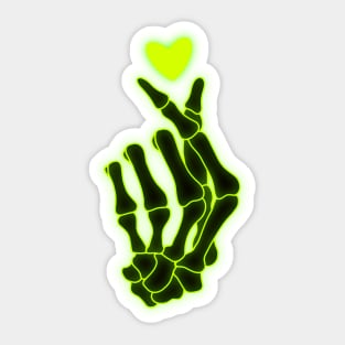 Neon Green Finger Heart Skeleton Hand Sticker